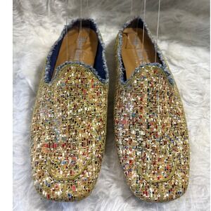 Femme Right Bank Shoes Brea Tweed Loafers Gold Multi Metallic Italian‎ Flats 6B